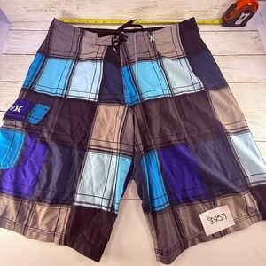 Hurley Phantom Board Shorts Mens 32 Blue Purple Plaid Cargo Pocket Swim Trunks